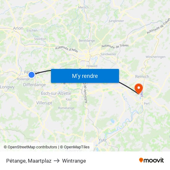 Pétange, Maartplaz to Wintrange map