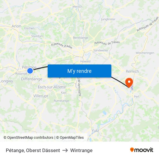 Pétange, Oberst Dässent to Wintrange map