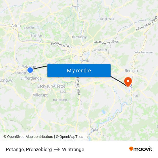 Pétange, Prënzebierg to Wintrange map