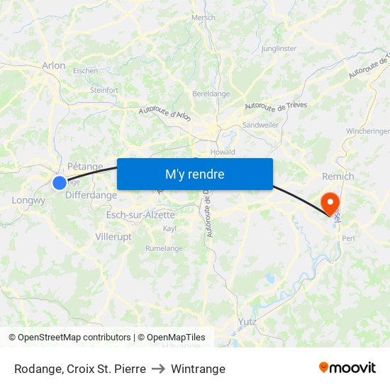 Rodange, Croix St. Pierre to Wintrange map