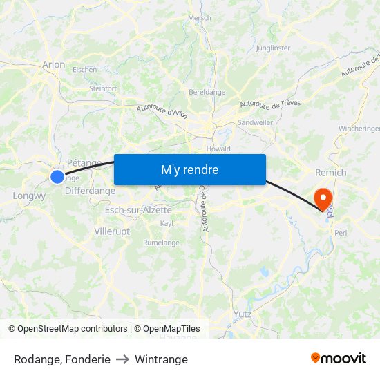 Rodange, Fonderie to Wintrange map