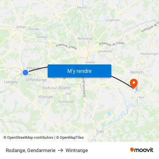 Rodange, Gendarmerie to Wintrange map