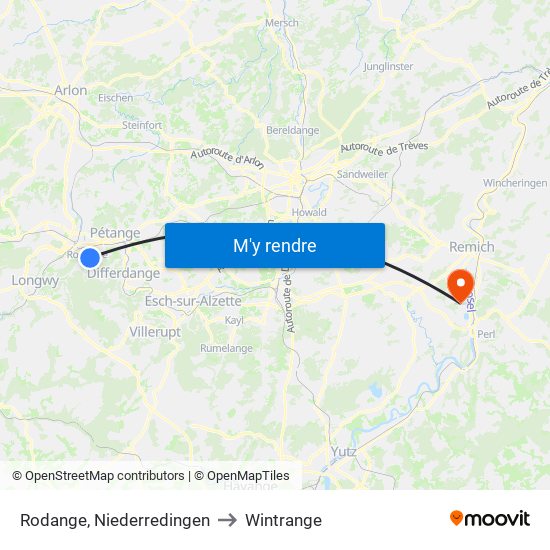 Rodange, Niederredingen to Wintrange map