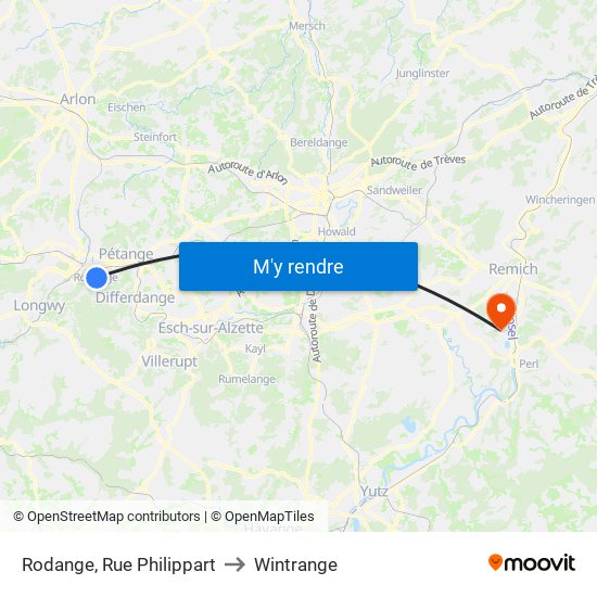 Rodange, Rue Philippart to Wintrange map