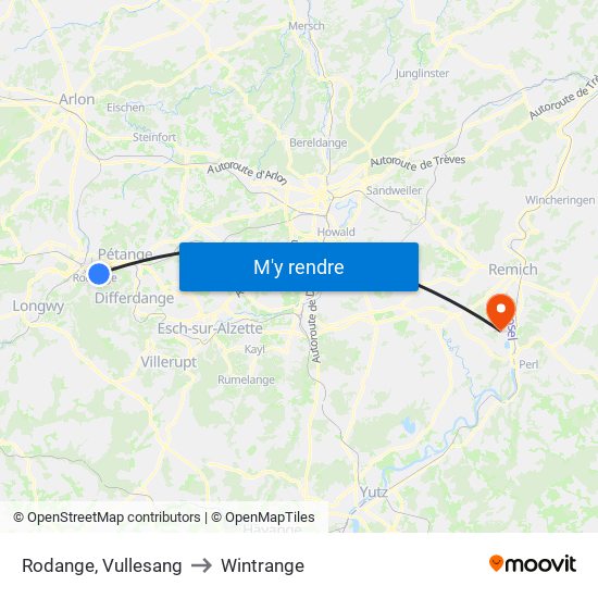 Rodange, Vullesang to Wintrange map