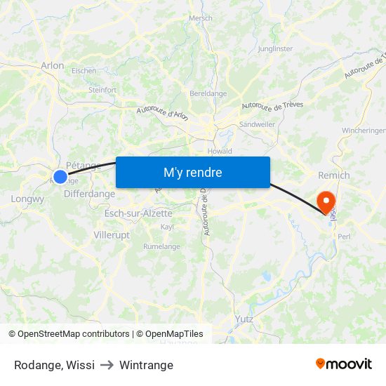 Rodange, Wissi to Wintrange map