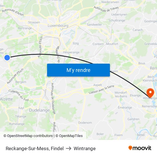 Reckange-Sur-Mess, Findel to Wintrange map