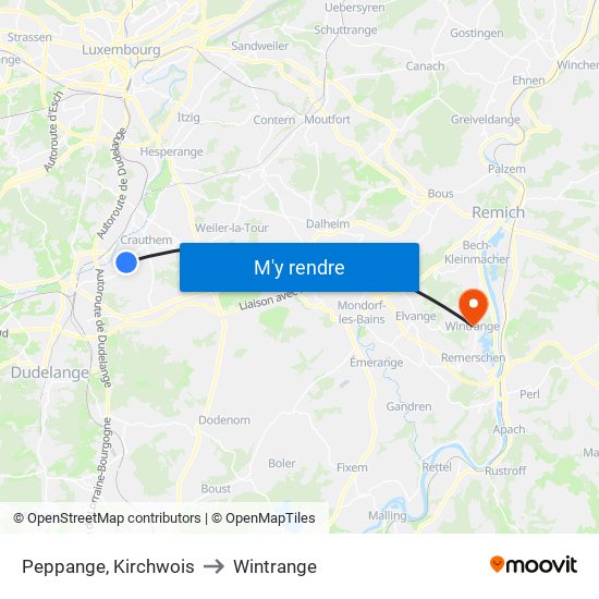 Peppange, Kirchwois to Wintrange map