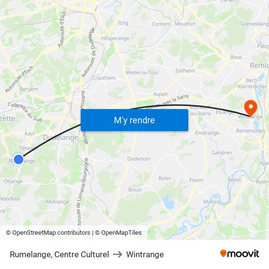 Rumelange, Centre Culturel to Wintrange map
