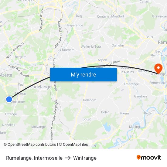 Rumelange, Intermoselle to Wintrange map