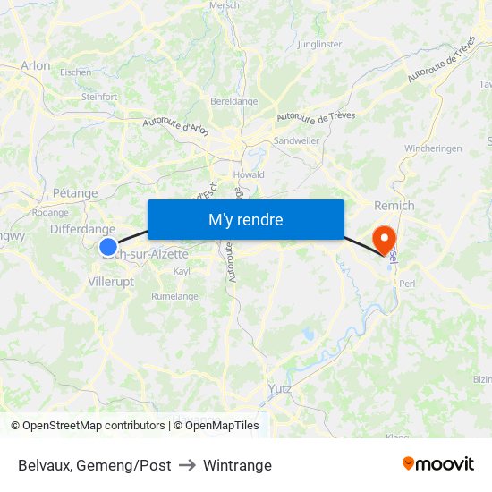 Belvaux, Gemeng/Post to Wintrange map