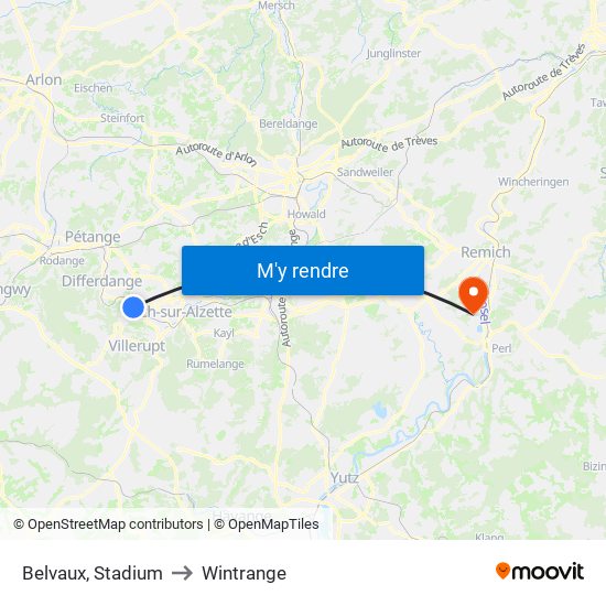 Belvaux, Stadium to Wintrange map