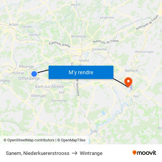 Sanem, Niederkuererstrooss to Wintrange map
