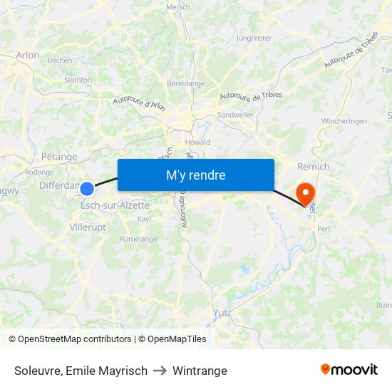 Soleuvre, Emile Mayrisch to Wintrange map