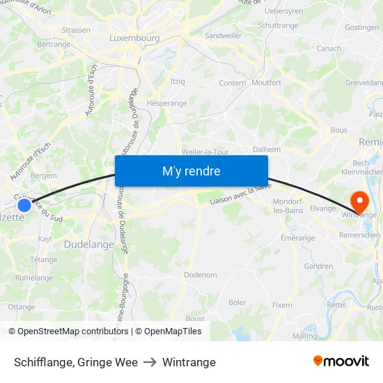 Schifflange, Gringe Wee to Wintrange map
