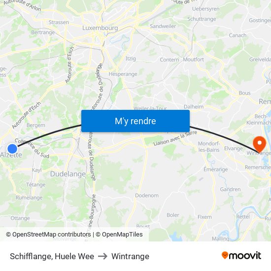 Schifflange, Huele Wee to Wintrange map