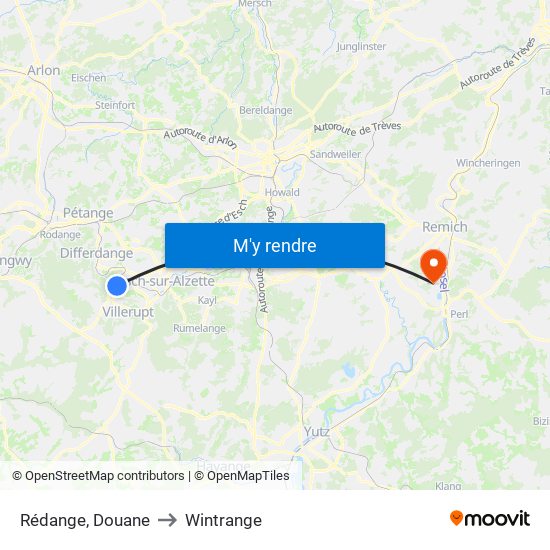 Rédange, Douane to Wintrange map