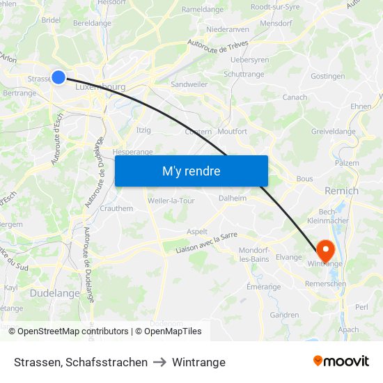 Strassen, Schafsstrachen to Wintrange map