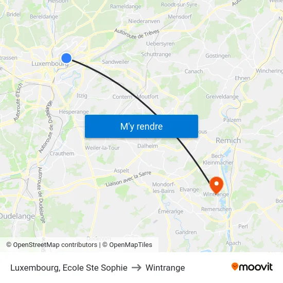 Luxembourg, Ecole Ste Sophie to Wintrange map