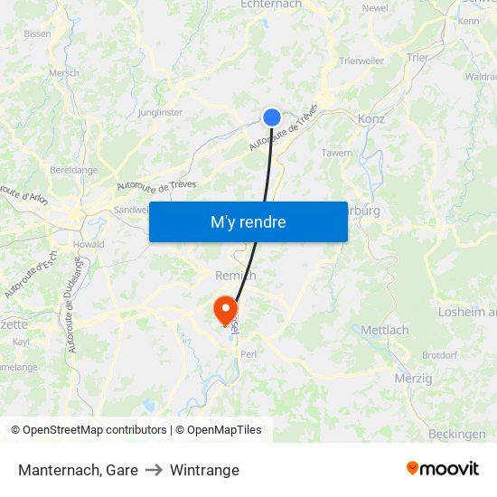 Manternach, Gare to Wintrange map