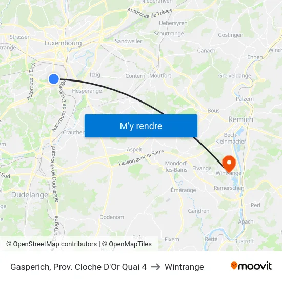 Gasperich, Prov. Cloche D'Or Quai 4 to Wintrange map