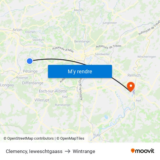 Clemency, Ieweschtgaass to Wintrange map