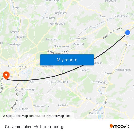 Grevenmacher to Luxembourg map