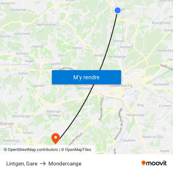 Lintgen, Gare to Mondercange map