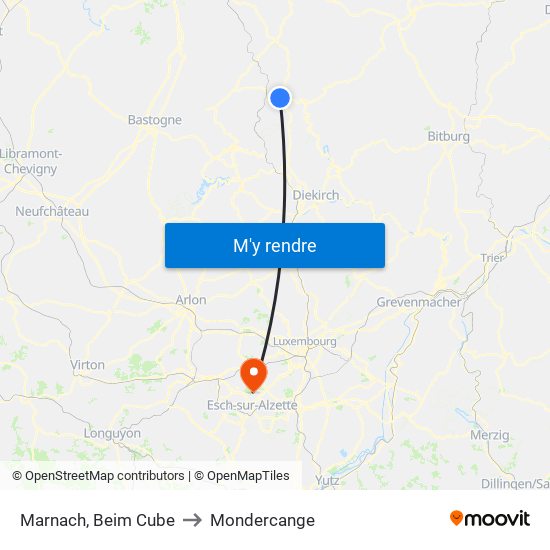 Marnach, Beim Cube to Mondercange map