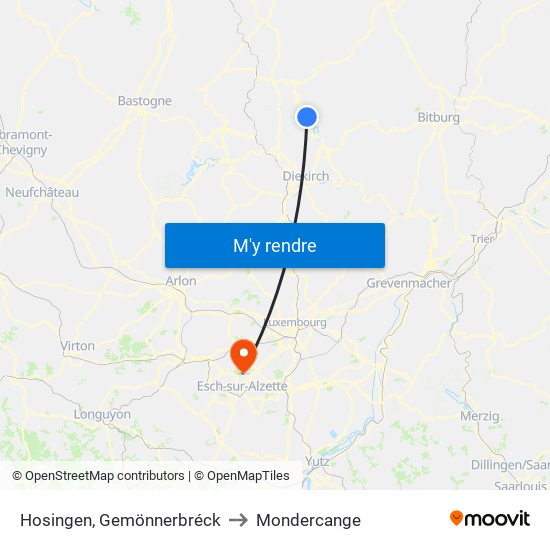 Hosingen, Gemönnerbréck to Mondercange map
