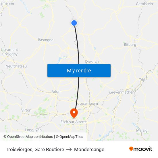 Troisvierges, Gare Routière to Mondercange map