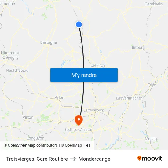 Troisvierges, Gare Routière to Mondercange map