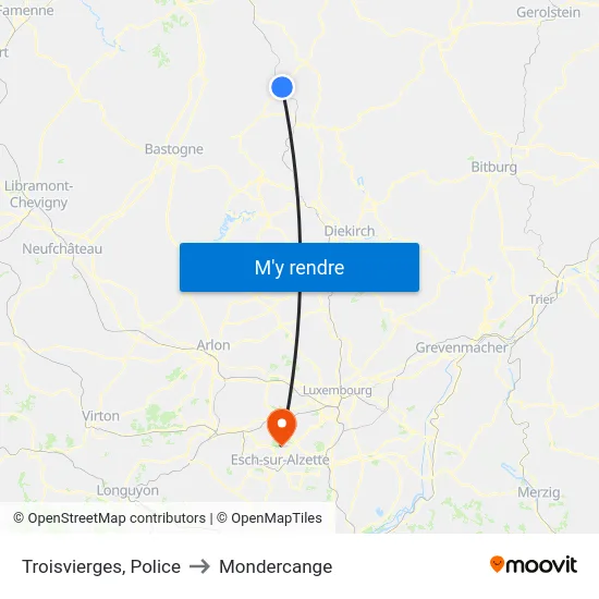 Troisvierges, Police to Mondercange map