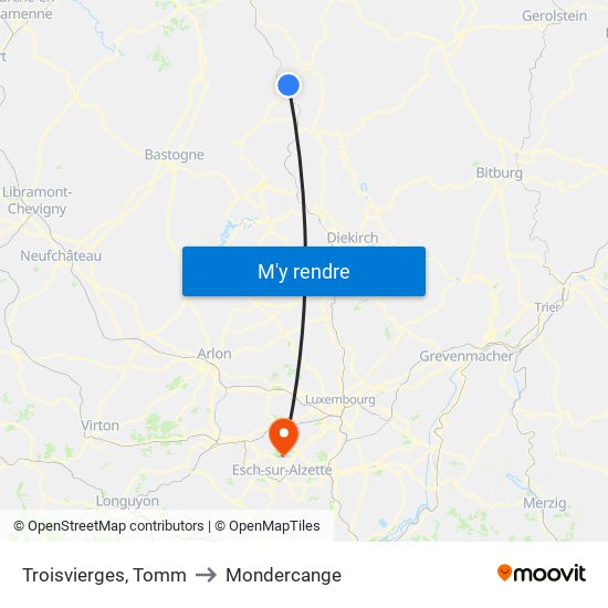 Troisvierges, Tomm to Mondercange map