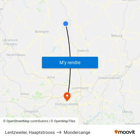 Lentzweiler, Haaptstrooss to Mondercange map