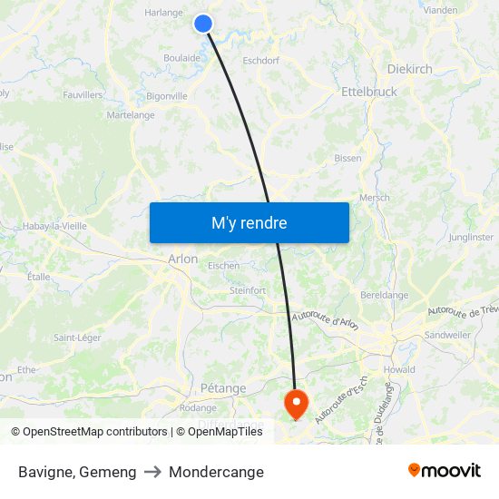 Bavigne, Gemeng to Mondercange map
