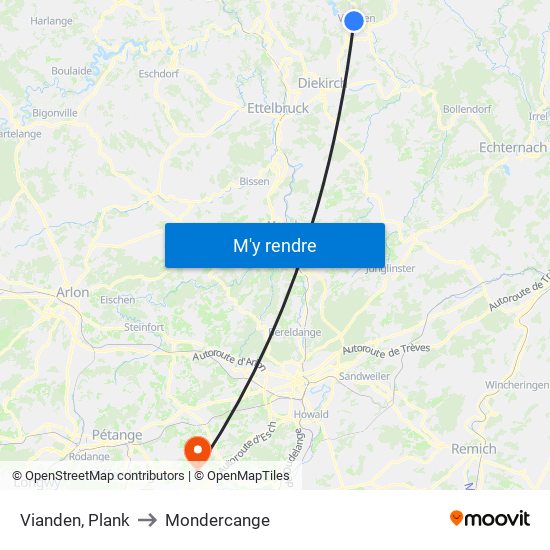 Vianden, Plank to Mondercange map