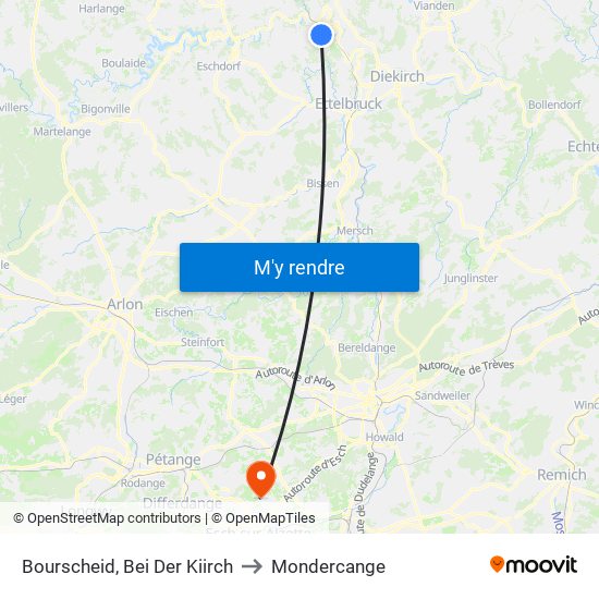 Bourscheid, Bei Der Kiirch to Mondercange map