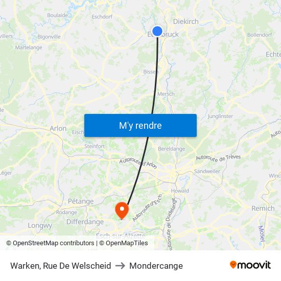 Warken, Rue De Welscheid to Mondercange map