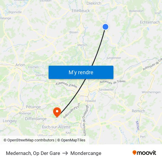 Medernach, Op Der Gare to Mondercange map