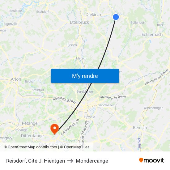 Reisdorf, Cité J. Hientgen to Mondercange map