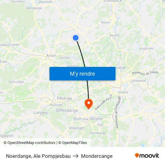 Noerdange, Ale Pompjesbau to Mondercange map