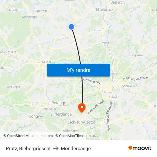 Pratz, Biebergriescht to Mondercange map