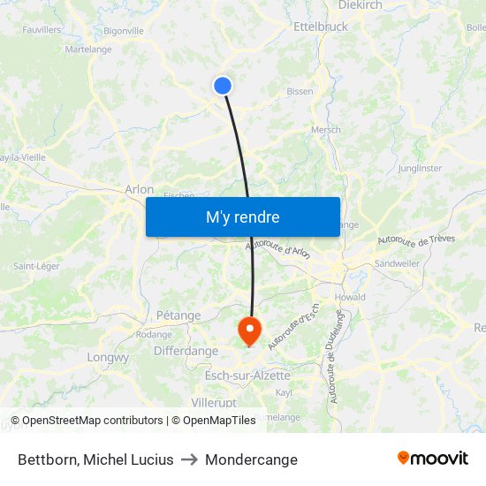 Bettborn, Michel Lucius to Mondercange map