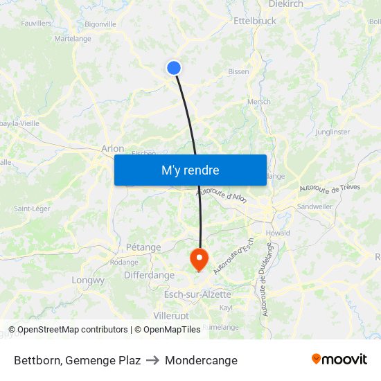 Bettborn, Gemenge Plaz to Mondercange map