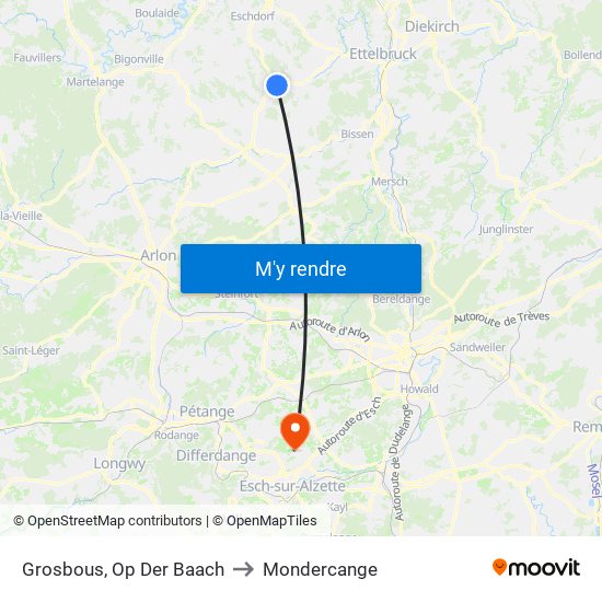 Grosbous, Op Der Baach to Mondercange map