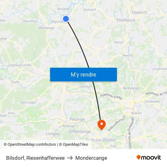 Bilsdorf, Riesenhafferwee to Mondercange map