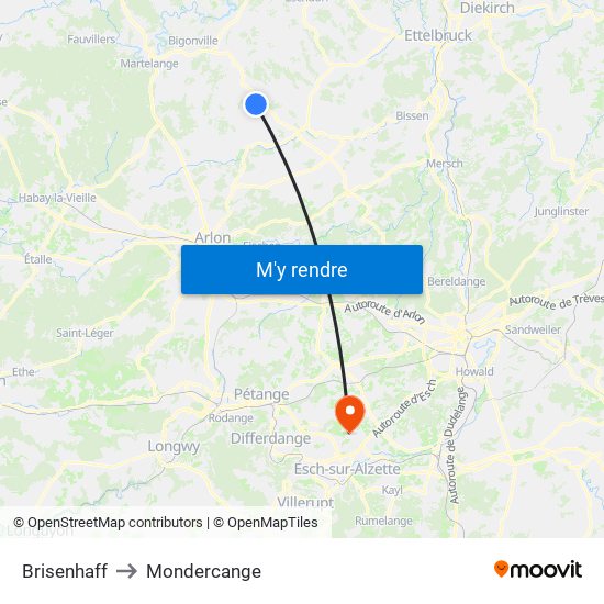 Brisenhaff to Mondercange map