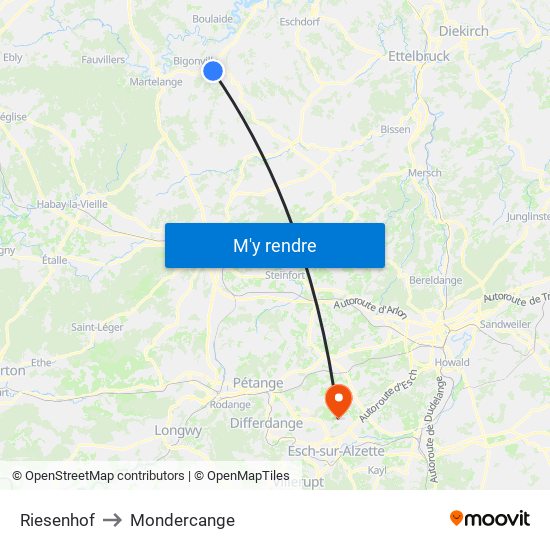 Riesenhof to Mondercange map