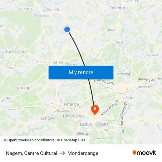 Nagem, Centre Culturel to Mondercange map